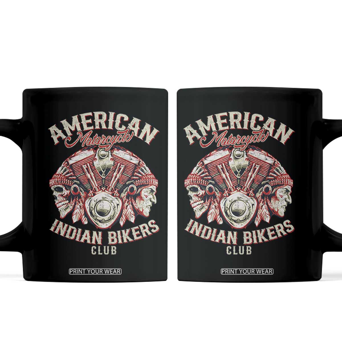 American Legendary Motorcycle Indian Biker Club Coffee Mug Vintage Motorbike Engine Native American Skull TS11 Black Print Your Wear
