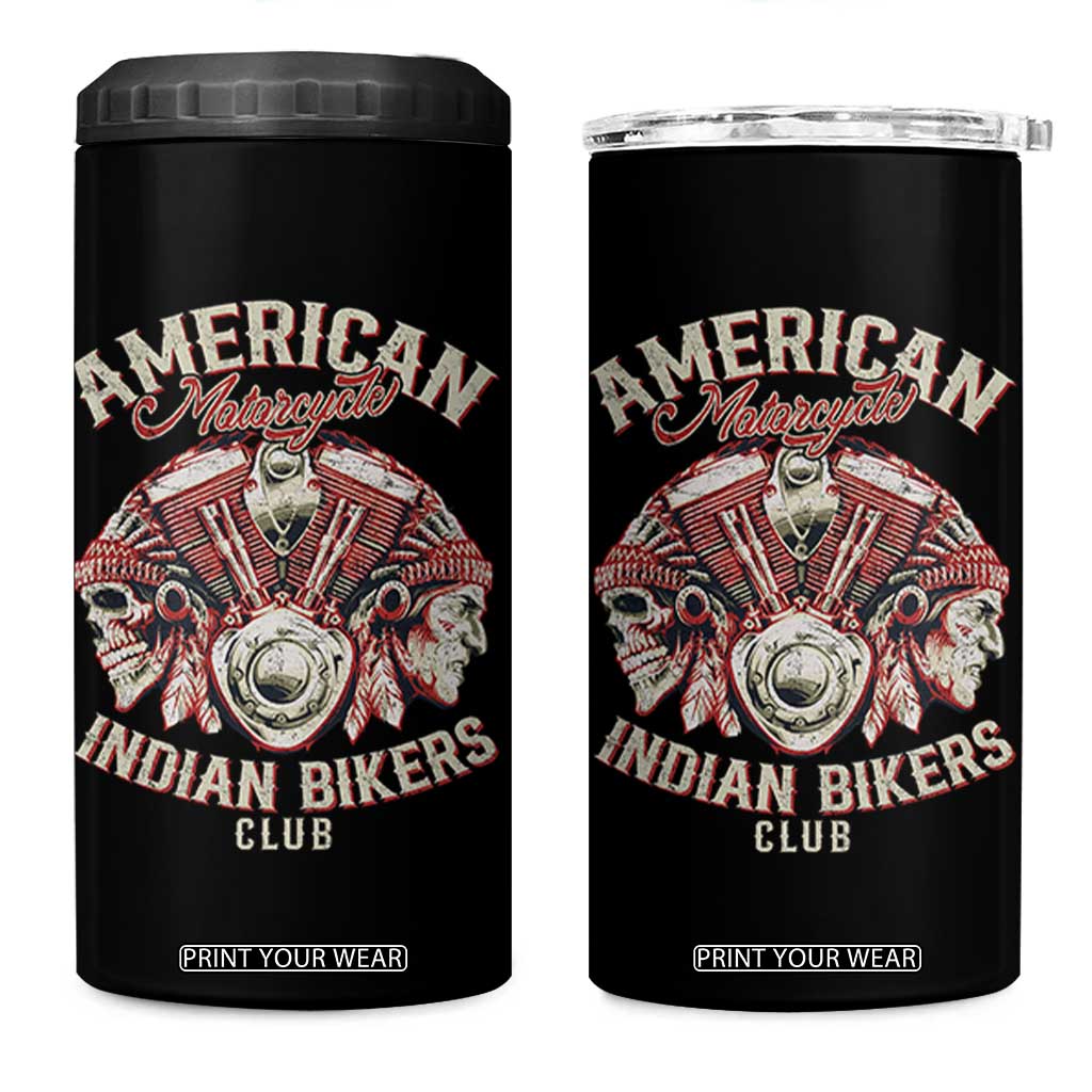 American Legendary Motorcycle Indian Biker Club 4 in 1 Can Cooler Tumbler Vintage Motorbike Engine Native American Skull TS11 One Size: 16 oz Black Print Your Wear