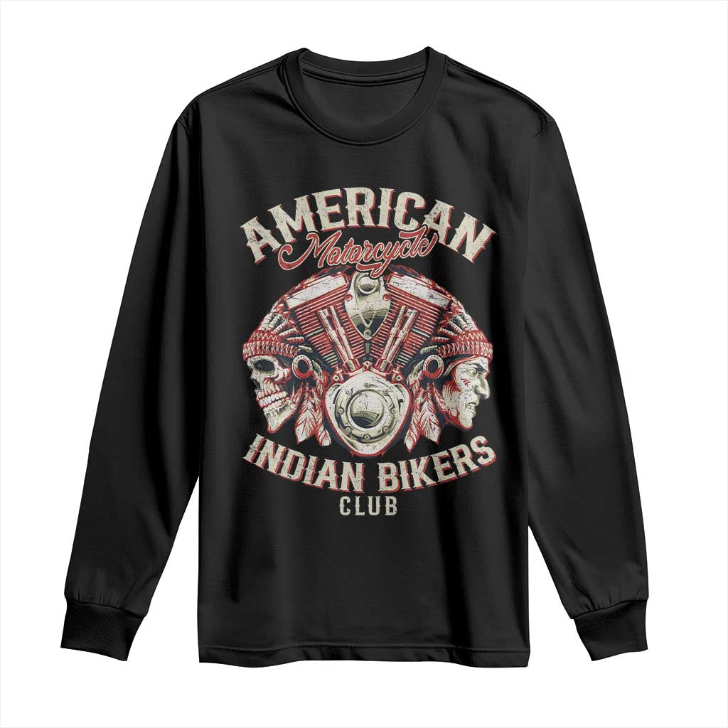 American Legendary Motorcycle Indian Biker Club Long Sleeve Shirt Vintage Motorbike Engine Native American Skull TS11 Black Print Your Wear