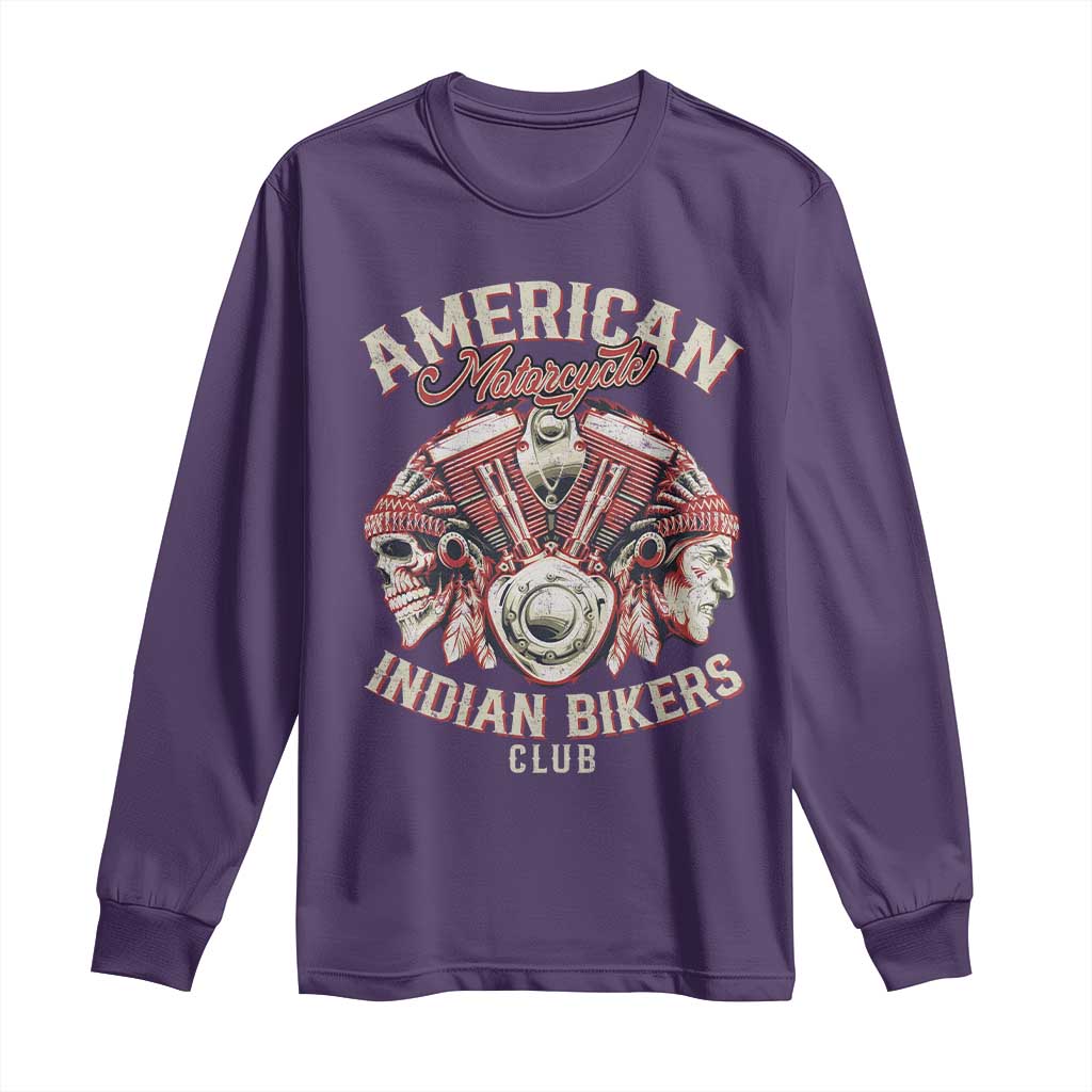 American Legendary Motorcycle Indian Biker Club Long Sleeve Shirt Vintage Motorbike Engine Native American Skull TS11 Purple Print Your Wear