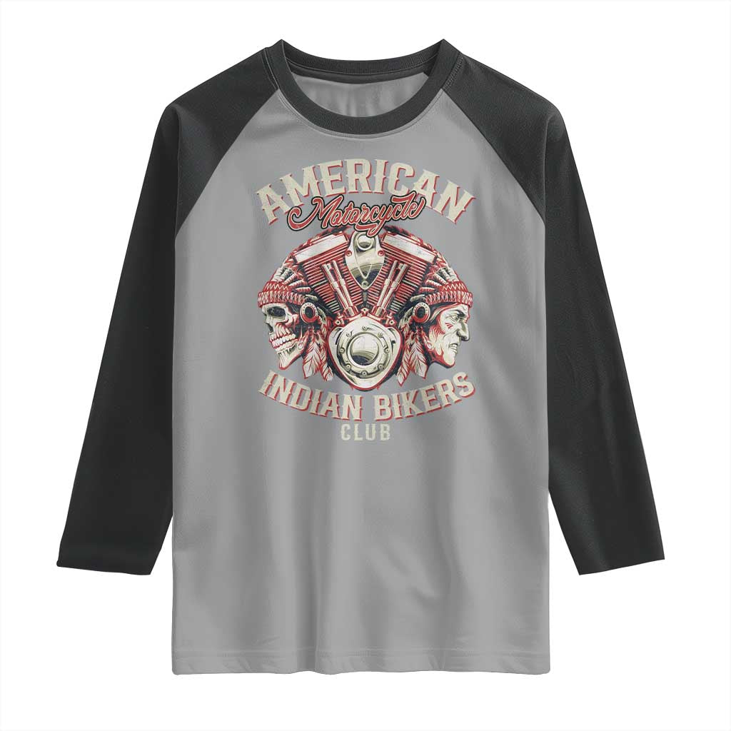 American Legendary Motorcycle Indian Biker Club Raglan Shirt Vintage Motorbike Engine Native American Skull TS11 Sport Gray Black Print Your Wear