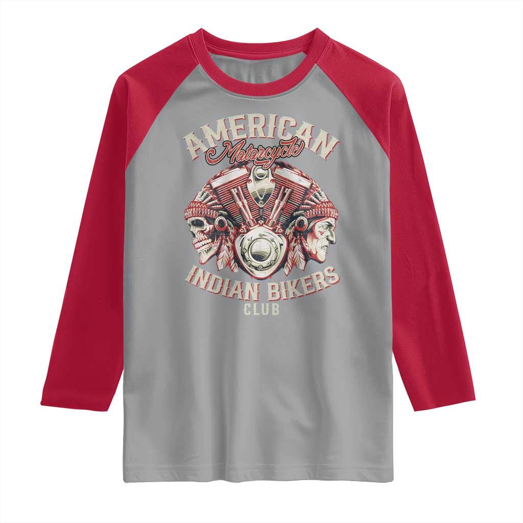 American Legendary Motorcycle Indian Biker Club Raglan Shirt Vintage Motorbike Engine Native American Skull TS11 Sport Gray Red Print Your Wear