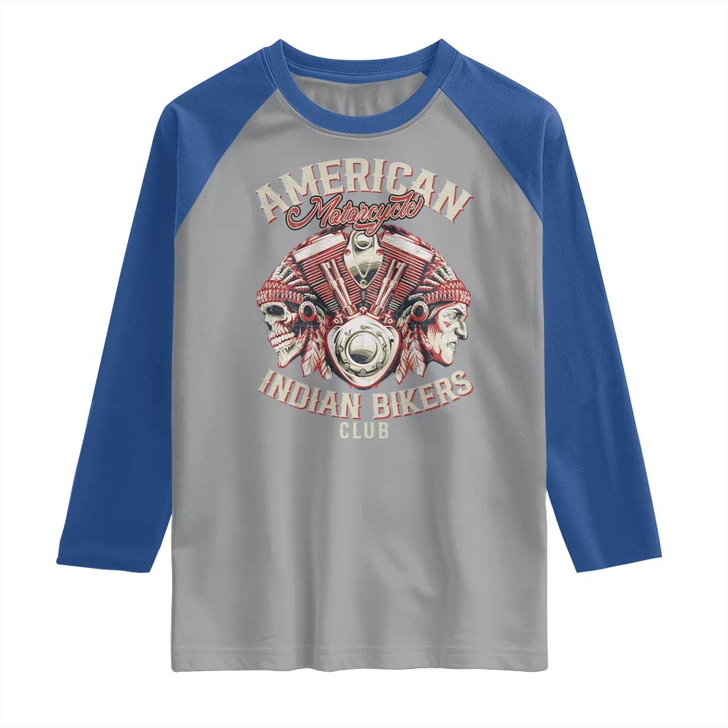 American Legendary Motorcycle Indian Biker Club Raglan Shirt Vintage Motorbike Engine Native American Skull TS11 Sport Gray Royal Print Your Wear