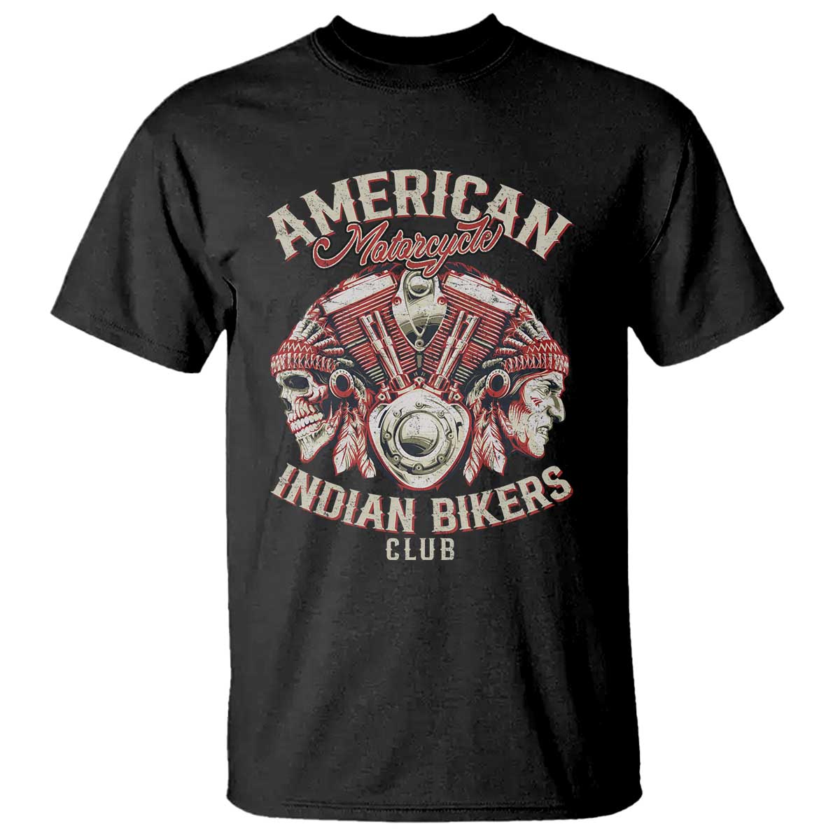 American Legendary Motorcycle Indian Biker Club T Shirt Vintage Motorbike Engine Native American Skull TS11 Black Print Your Wear