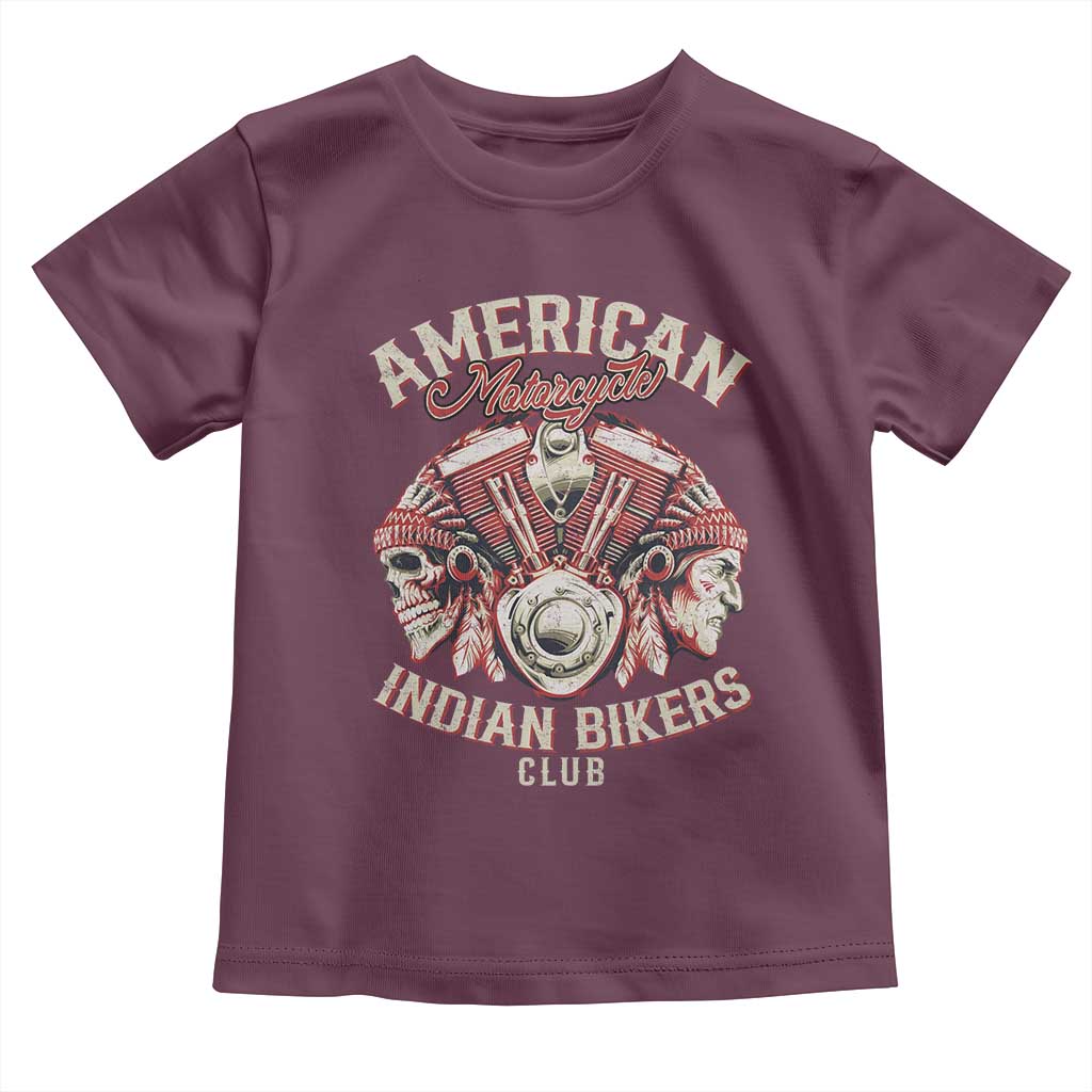 American Legendary Motorcycle Indian Biker Club Toddler T Shirt Vintage Motorbike Engine Native American Skull TS11 Maroon Print Your Wear