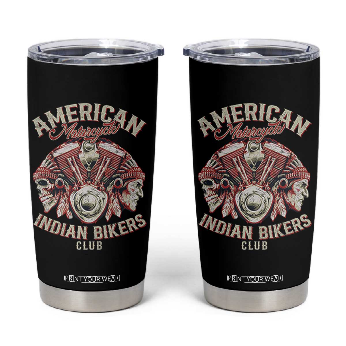American Legendary Motorcycle Indian Biker Club Tumbler Cup Vintage Motorbike Engine Native American Skull TS11 Black Print Your Wear