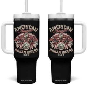 American Legendary Motorcycle Indian Biker Club Tumbler With Handle Vintage Motorbike Engine Native American Skull TS11 One Size: 40 oz Black Print Your Wear