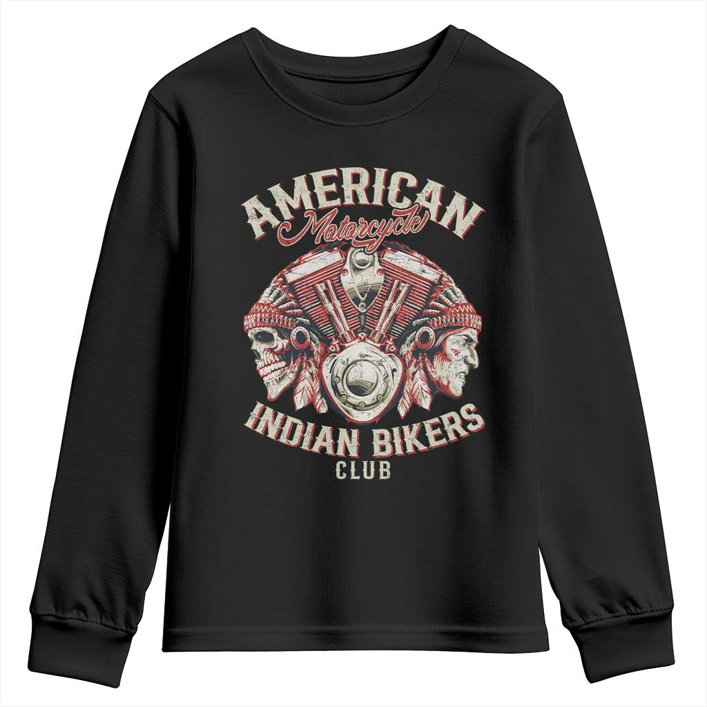 American Legendary Motorcycle Indian Biker Club Youth Sweatshirt Vintage Motorbike Engine Native American Skull TS11 Black Print Your Wear