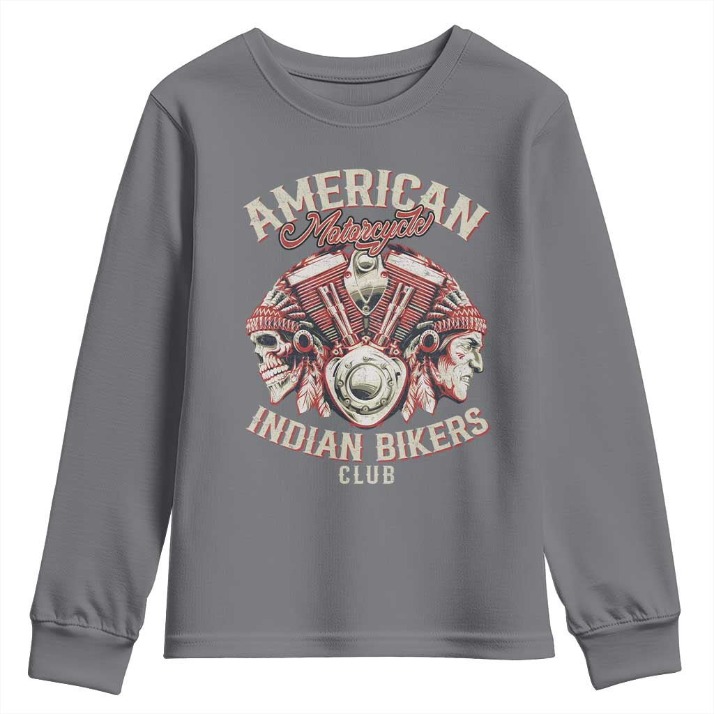 American Legendary Motorcycle Indian Biker Club Youth Sweatshirt Vintage Motorbike Engine Native American Skull TS11 Charcoal Print Your Wear