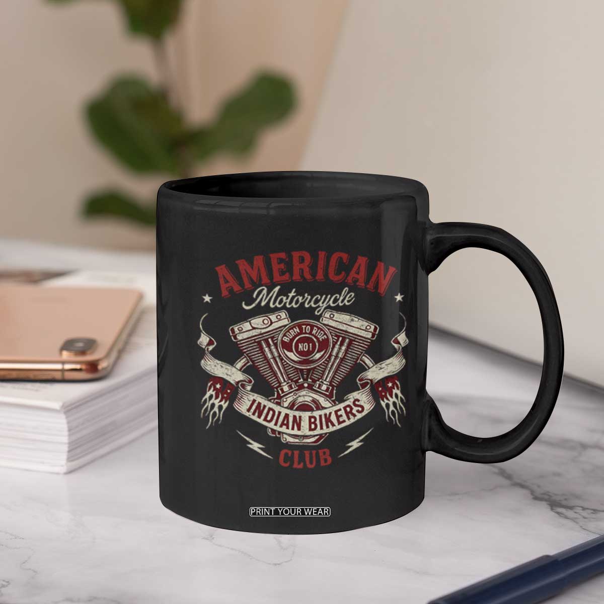 American Motorcycle Indian Biker Club Coffee Mug Vintage Motorbike Engine TS11 Print Your Wear