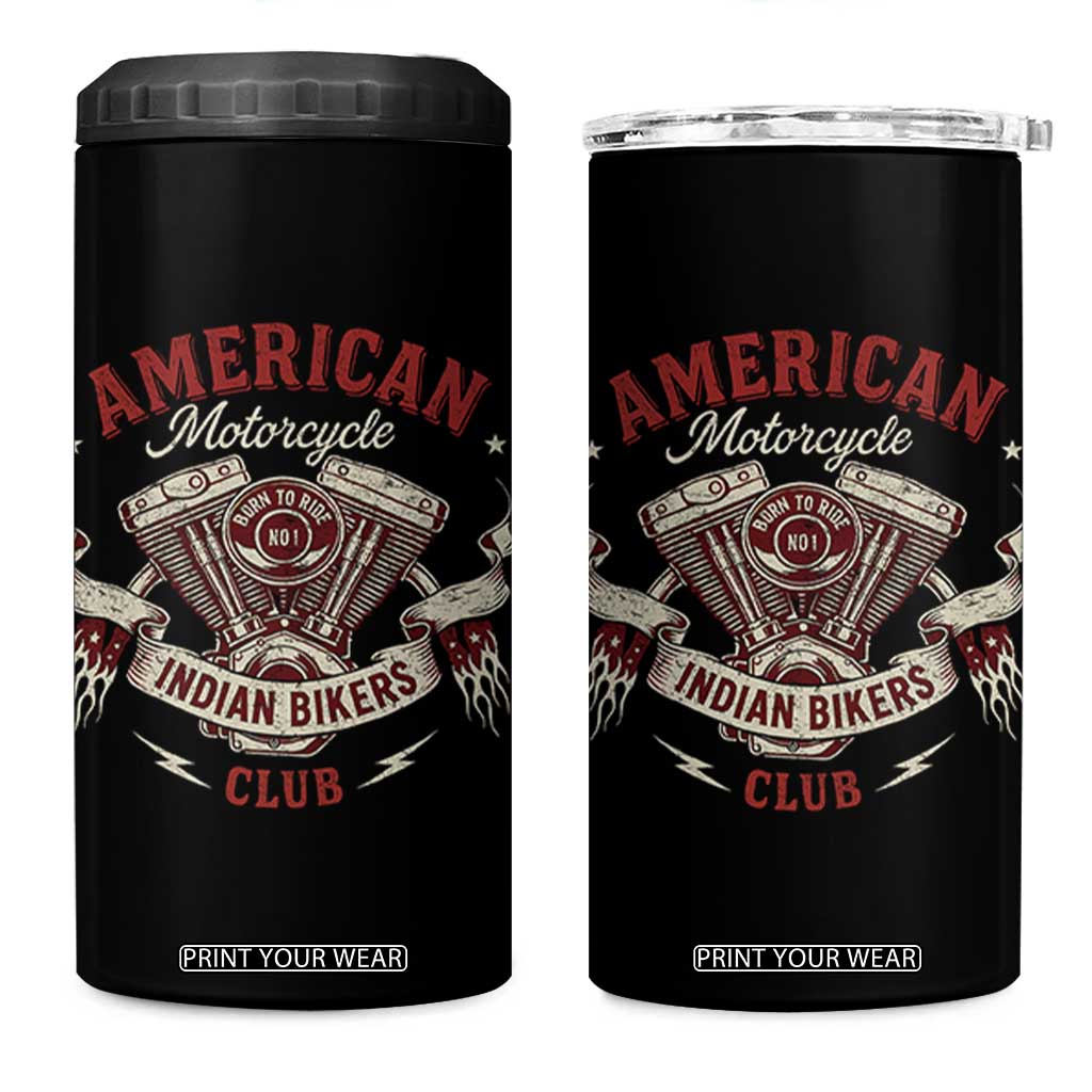 American Motorcycle Indian Biker Club 4 in 1 Can Cooler Tumbler Vintage Motorbike Engine TS11 One Size: 16 oz Black Print Your Wear
