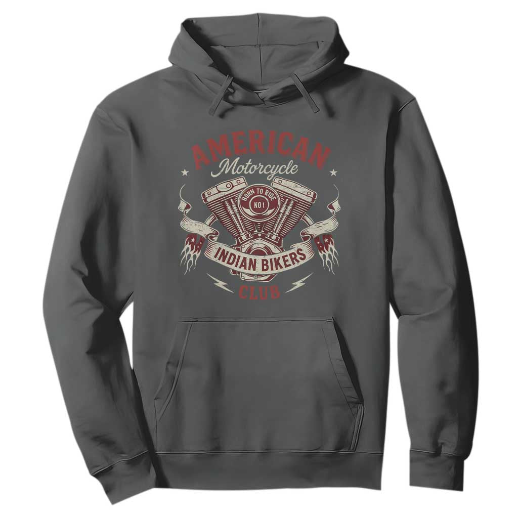 American Motorcycle Indian Biker Club Hoodie Vintage Motorbike Engine TS11 Dark Heather Print Your Wear