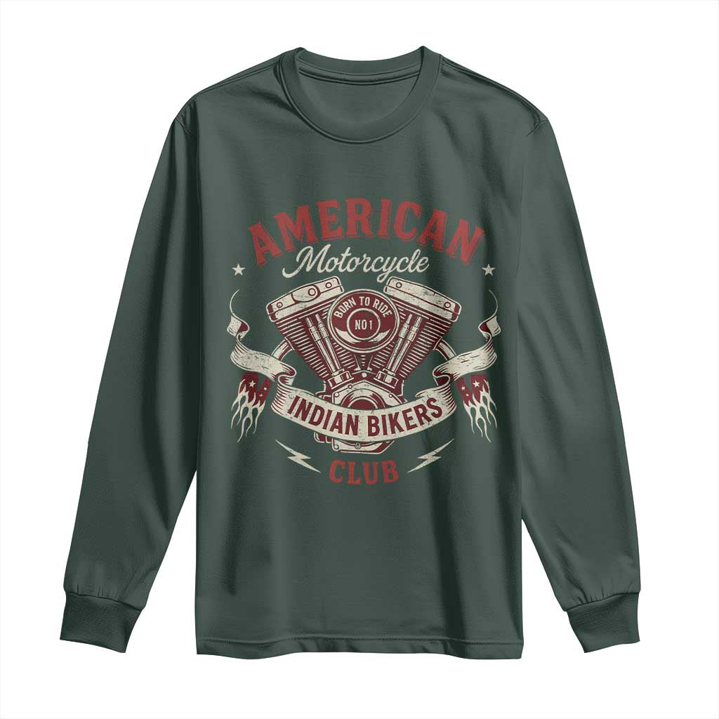 American Motorcycle Indian Biker Club Long Sleeve Shirt Vintage Motorbike Engine TS11 Dark Forest Green Print Your Wear