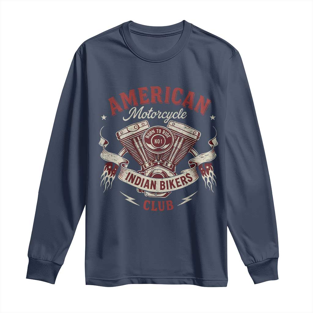 American Motorcycle Indian Biker Club Long Sleeve Shirt Vintage Motorbike Engine TS11 Navy Print Your Wear