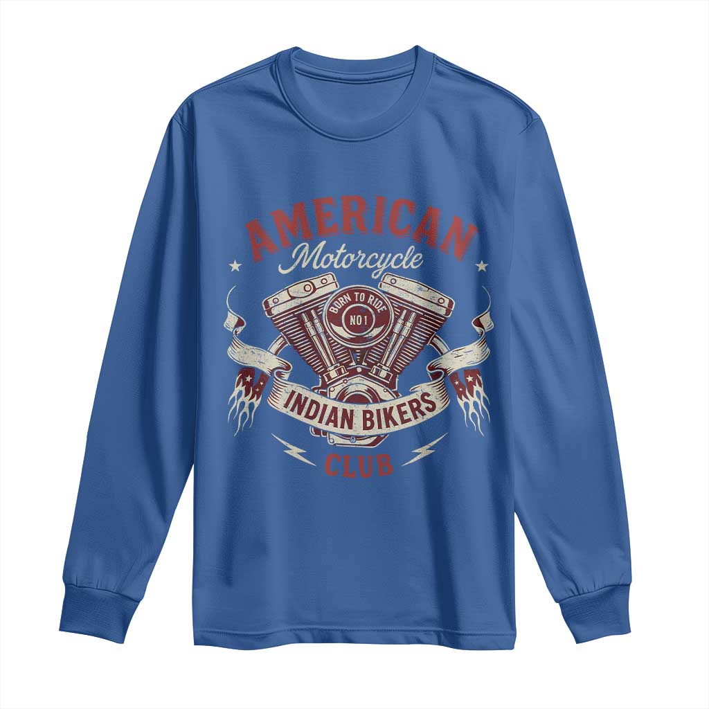 American Motorcycle Indian Biker Club Long Sleeve Shirt Vintage Motorbike Engine TS11 Royal Blue Print Your Wear