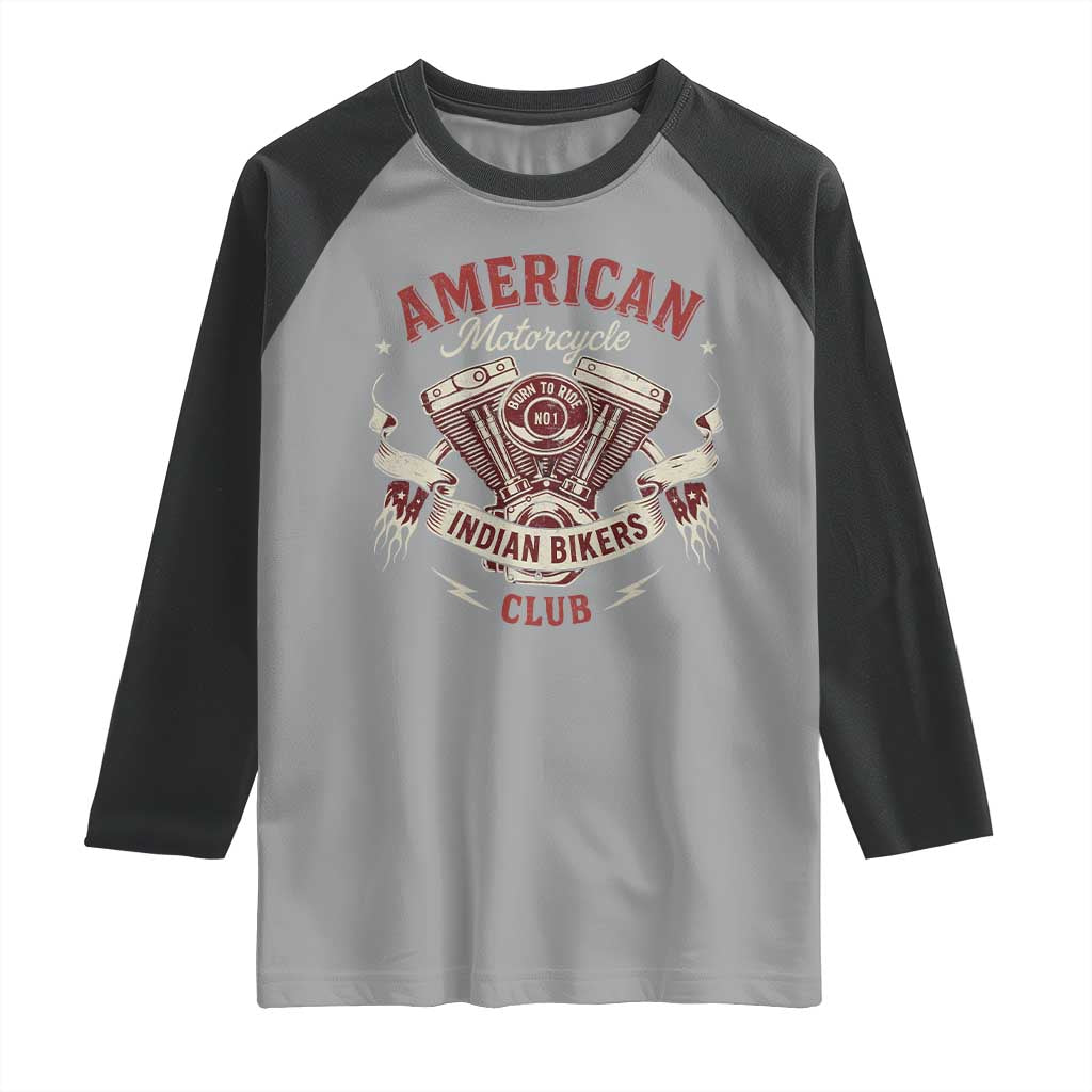 American Motorcycle Indian Biker Club Raglan Shirt Vintage Motorbike Engine TS11 Sport Gray Black Print Your Wear