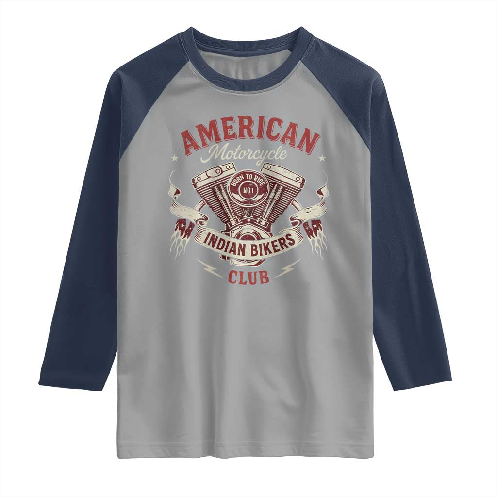 American Motorcycle Indian Biker Club Raglan Shirt Vintage Motorbike Engine TS11 Sport Gray Navy Print Your Wear