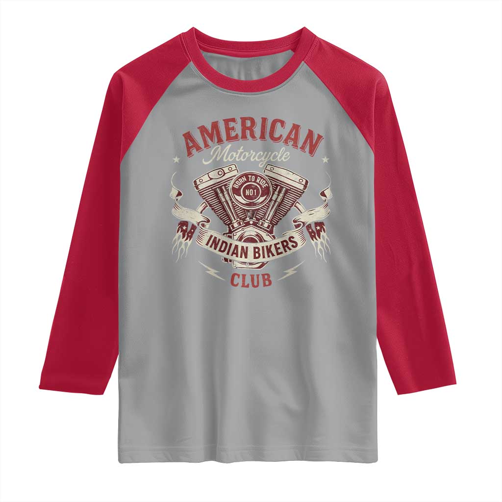 American Motorcycle Indian Biker Club Raglan Shirt Vintage Motorbike Engine TS11 Sport Gray Red Print Your Wear