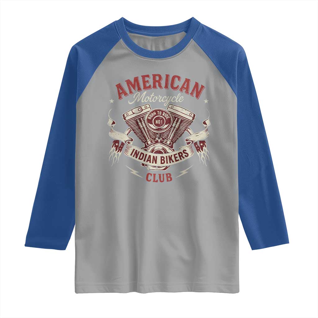 American Motorcycle Indian Biker Club Raglan Shirt Vintage Motorbike Engine TS11 Sport Gray Royal Print Your Wear