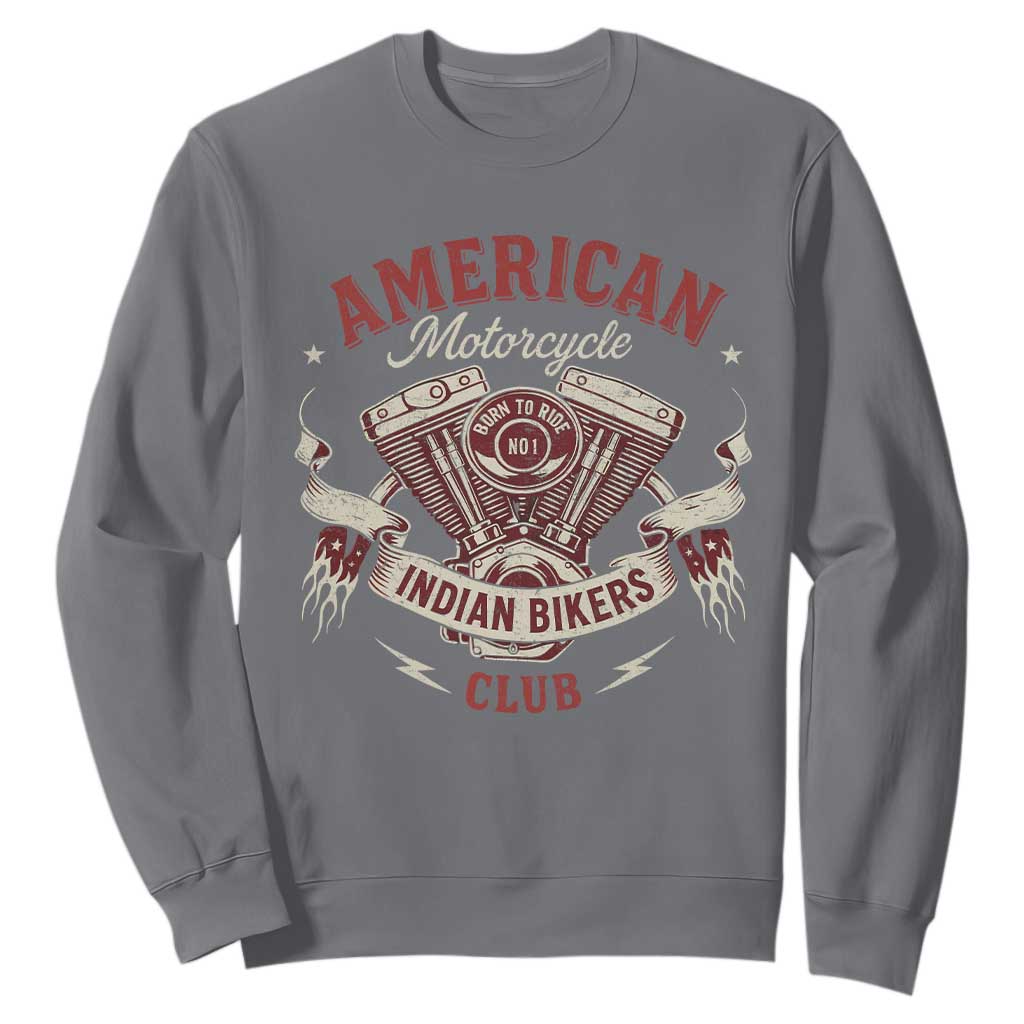 American Motorcycle Indian Biker Club Sweatshirt Vintage Motorbike Engine TS11 Charcoal Print Your Wear