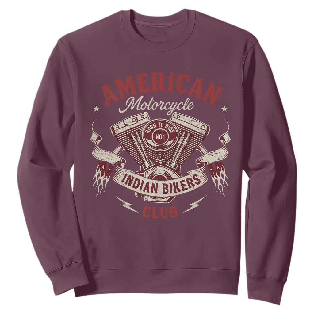 American Motorcycle Indian Biker Club Sweatshirt Vintage Motorbike Engine TS11 Maroon Print Your Wear