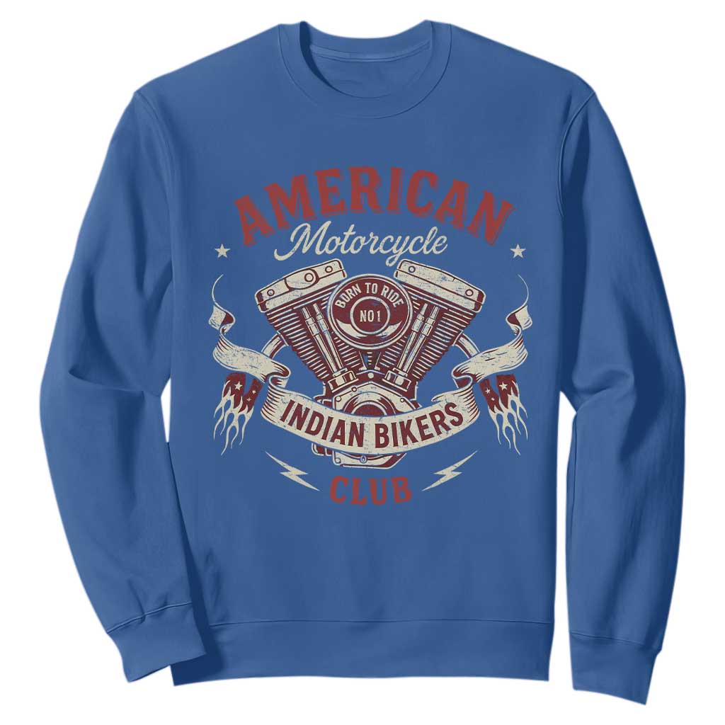 American Motorcycle Indian Biker Club Sweatshirt Vintage Motorbike Engine TS11 Royal Blue Print Your Wear
