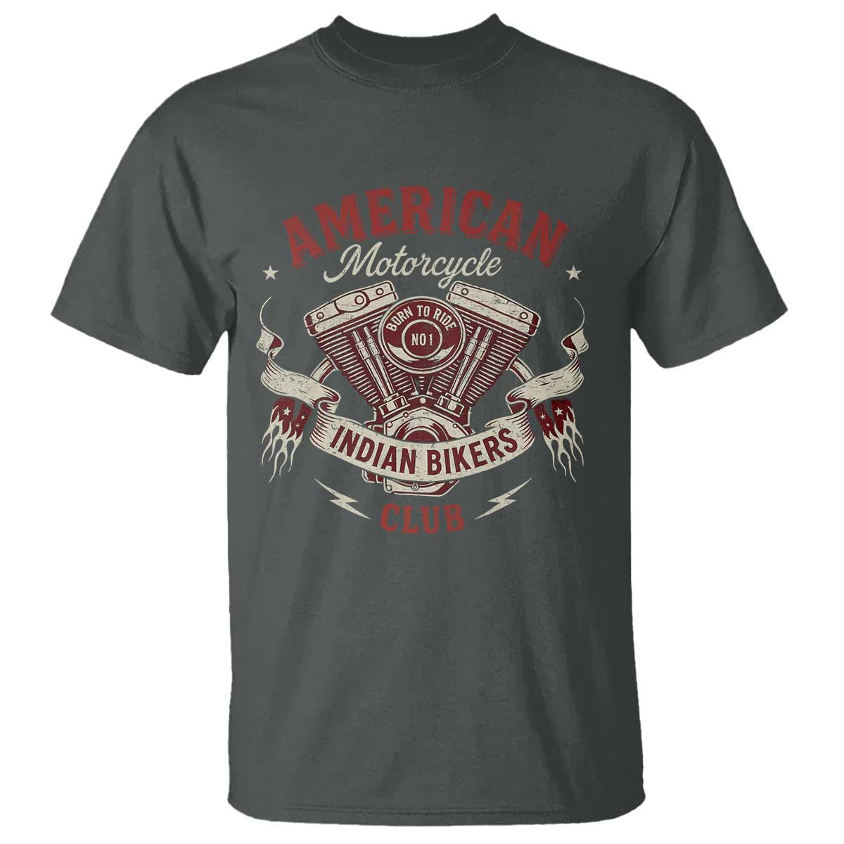 American Motorcycle Indian Biker Club T Shirt Vintage Motorbike Engine TS11 Dark Heather Print Your Wear