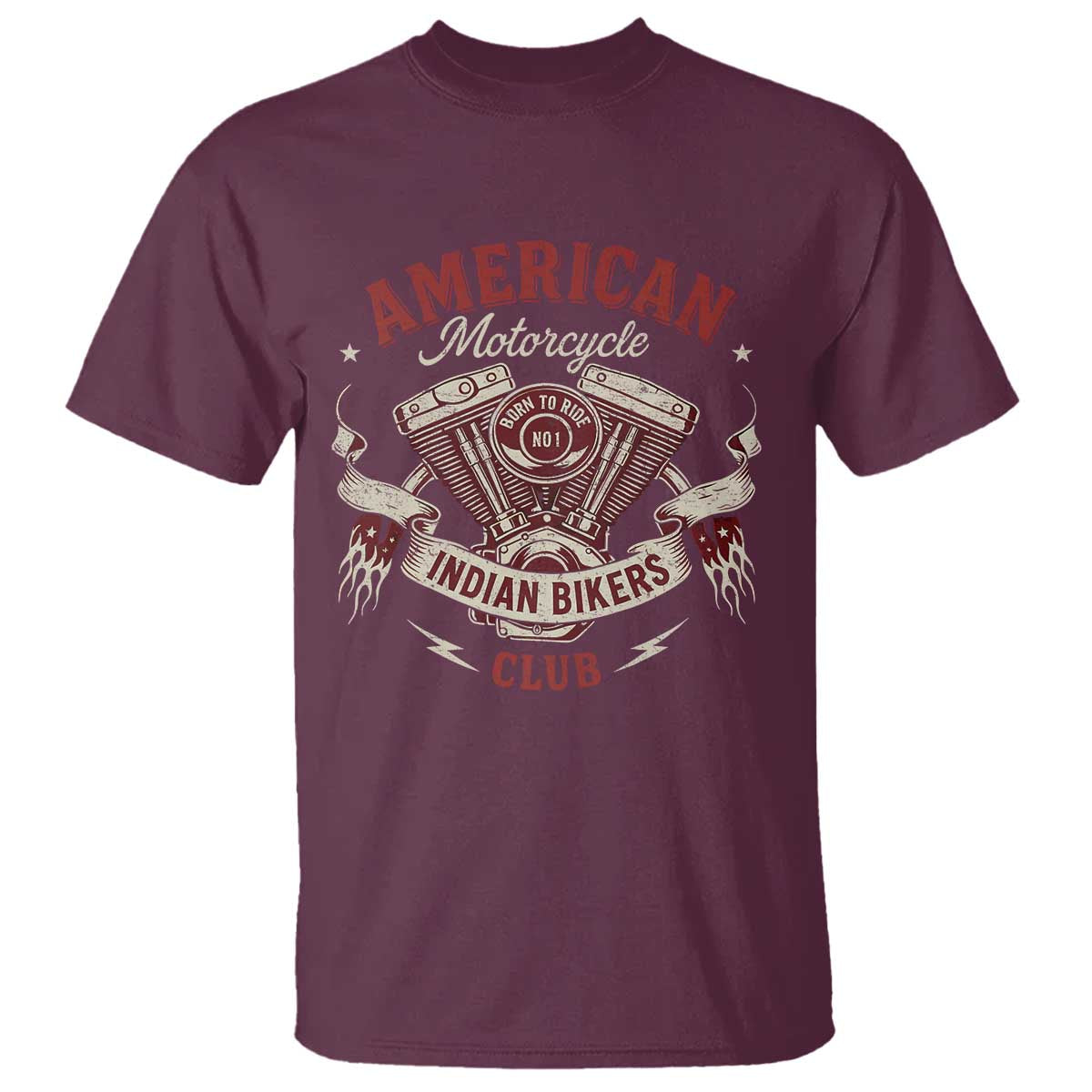 American Motorcycle Indian Biker Club T Shirt Vintage Motorbike Engine TS11 Maroon Print Your Wear