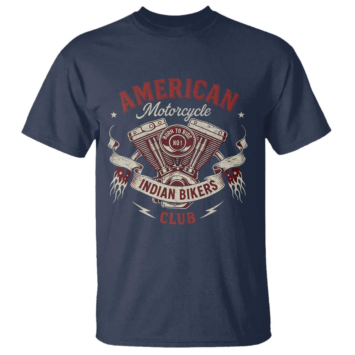 American Motorcycle Indian Biker Club T Shirt Vintage Motorbike Engine TS11 Navy Print Your Wear