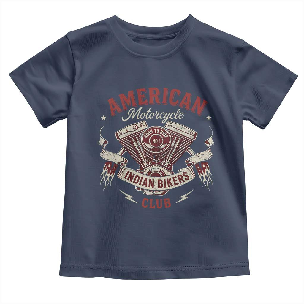 American Motorcycle Indian Biker Club Toddler T Shirt Vintage Motorbike Engine TS11 Navy Print Your Wear
