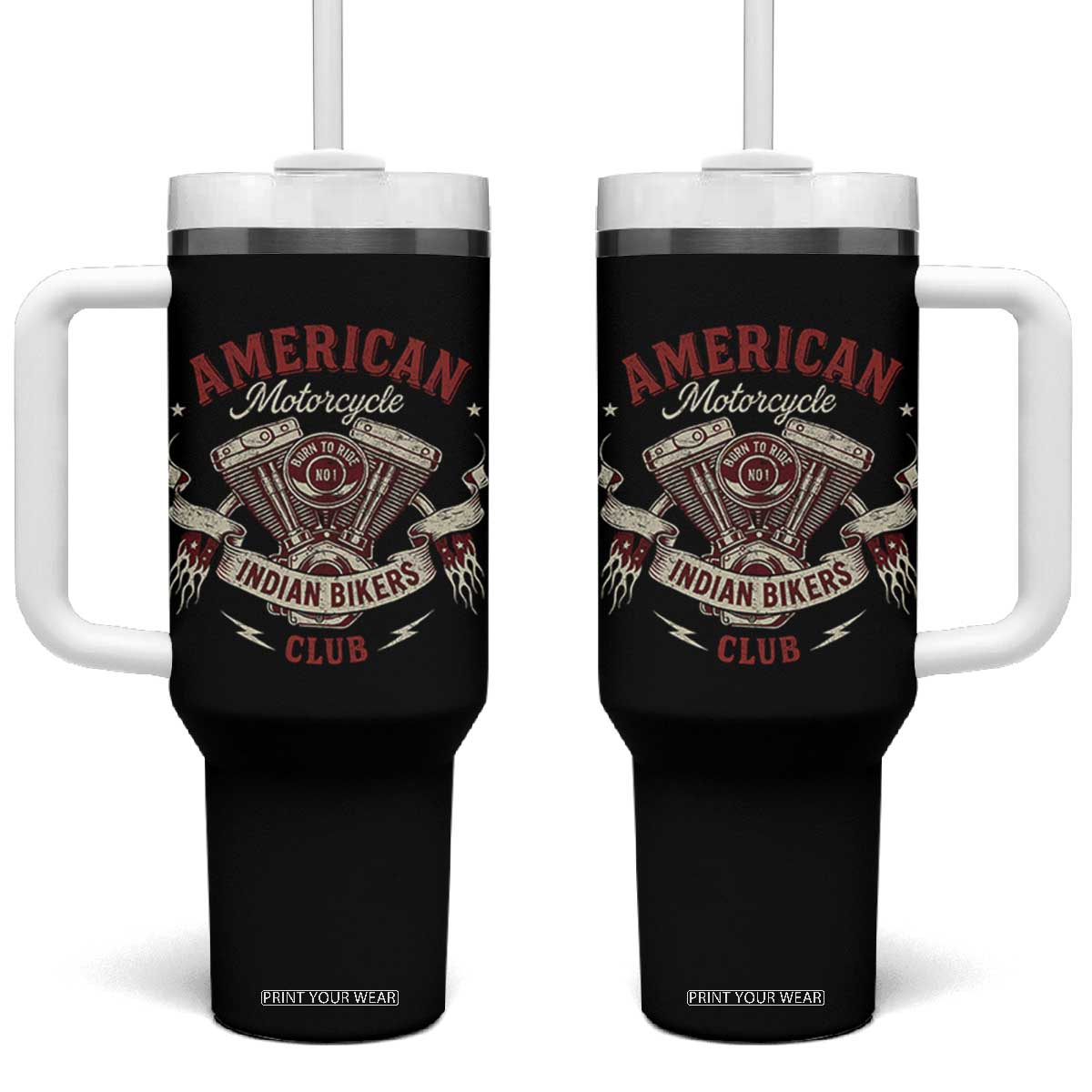 American Motorcycle Indian Biker Club Tumbler With Handle Vintage Motorbike Engine TS11 One Size: 40 oz Black Print Your Wear