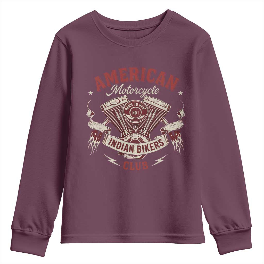 American Motorcycle Indian Biker Club Youth Sweatshirt Vintage Motorbike Engine TS11 Maroon Print Your Wear