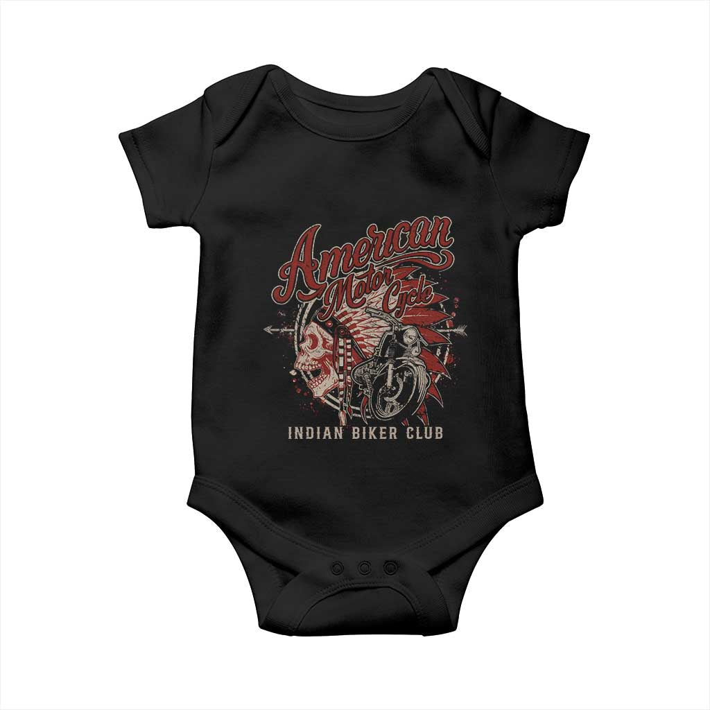 American Legendary Motorcycle Indian Biker Club Baby Onesie Vintage Native American Skull TS11 Black Print Your Wear