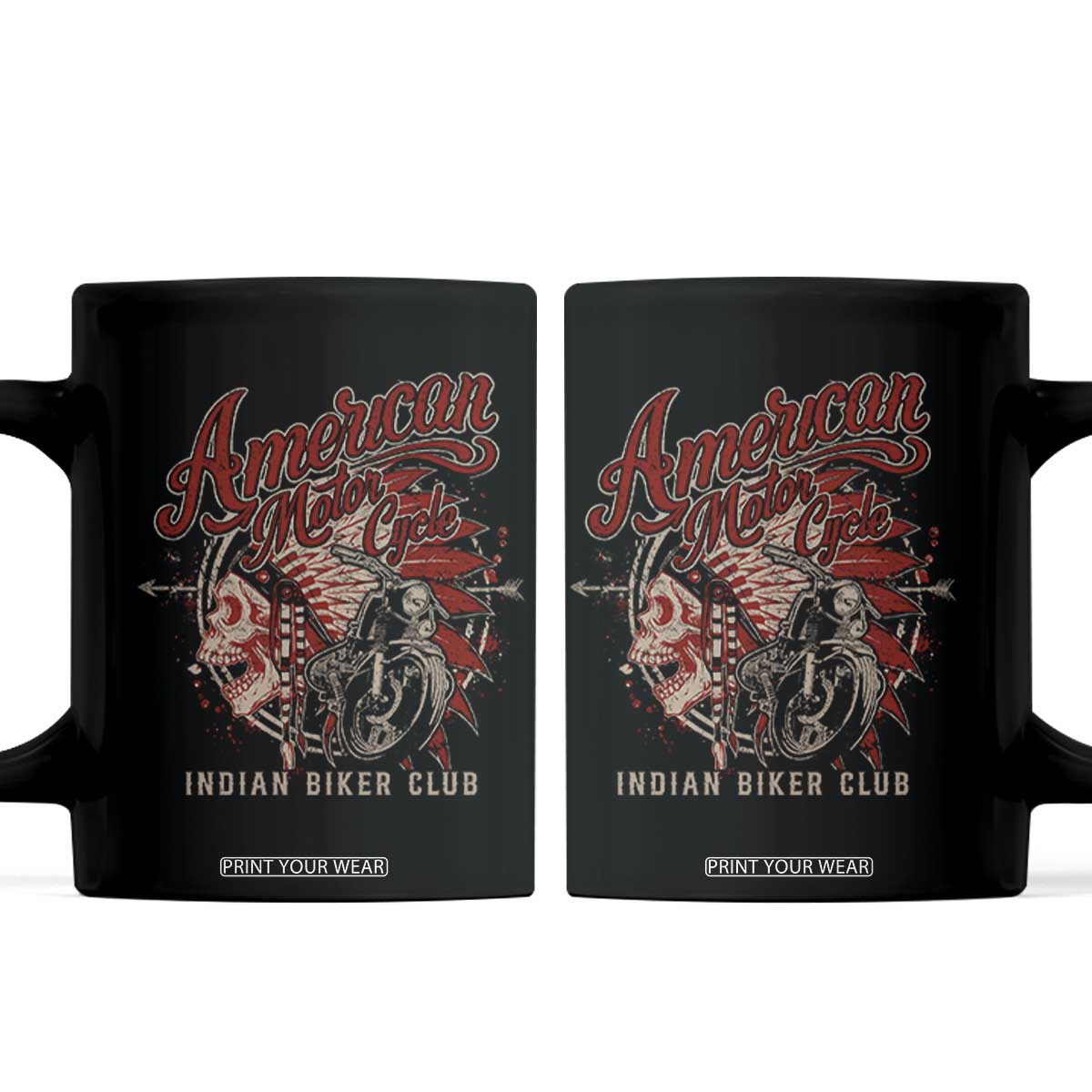 American Legendary Motorcycle Indian Biker Club Coffee Mug Vintage Native American Skull TS11 Black Print Your Wear