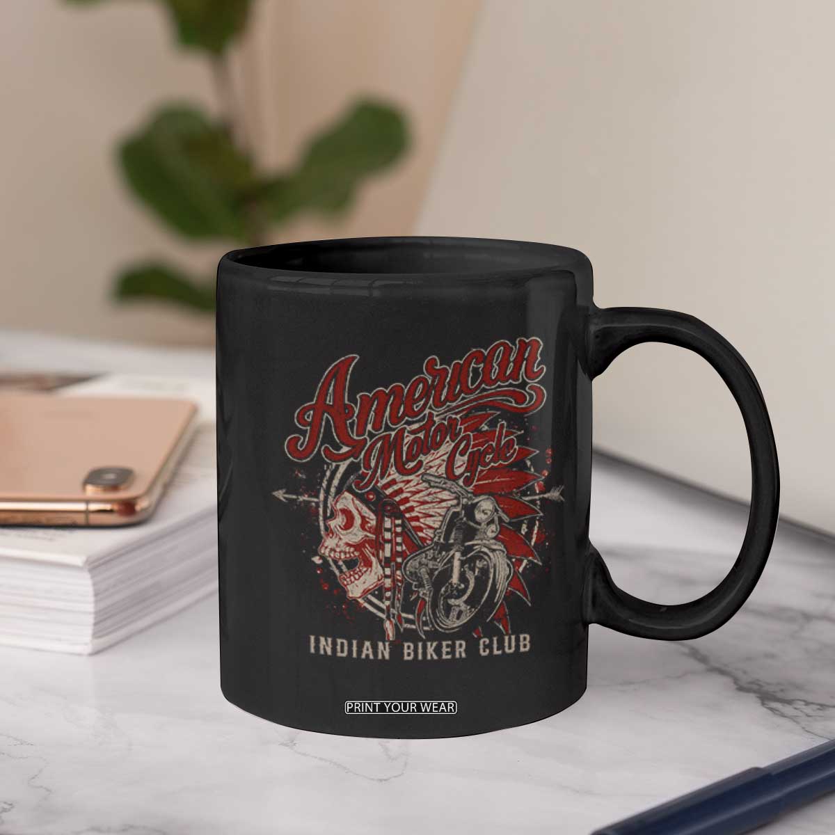American Legendary Motorcycle Indian Biker Club Coffee Mug Vintage Native American Skull TS11 Print Your Wear