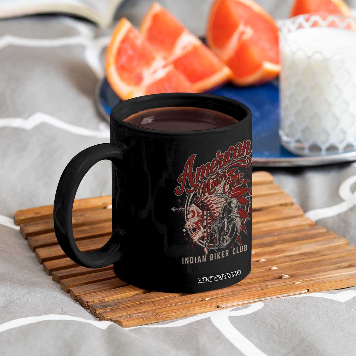American Legendary Motorcycle Indian Biker Club Coffee Mug Vintage Native American Skull TS11 Print Your Wear