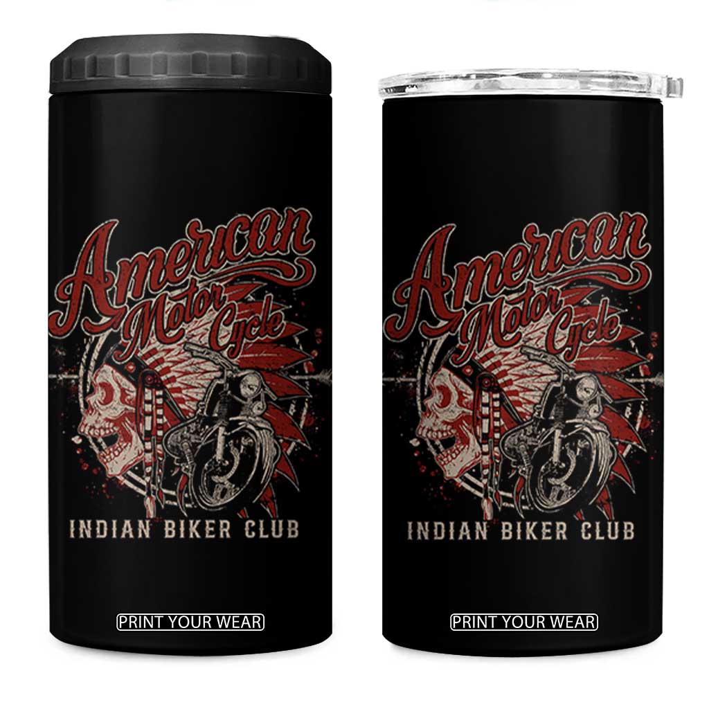 American Legendary Motorcycle Indian Biker Club 4 in 1 Can Cooler Tumbler Vintage Native American Skull TS11 One Size: 16 oz Black Print Your Wear