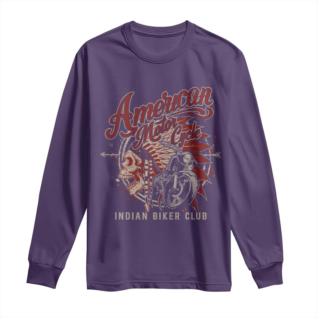 American Legendary Motorcycle Indian Biker Club Long Sleeve Shirt Vintage Native American Skull TS11 Purple Print Your Wear