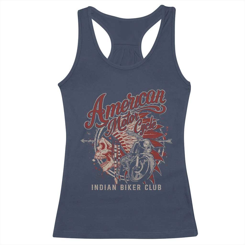 American Legendary Motorcycle Indian Biker Club Racerback Tank Top Vintage Native American Skull TS11 Navy Print Your Wear