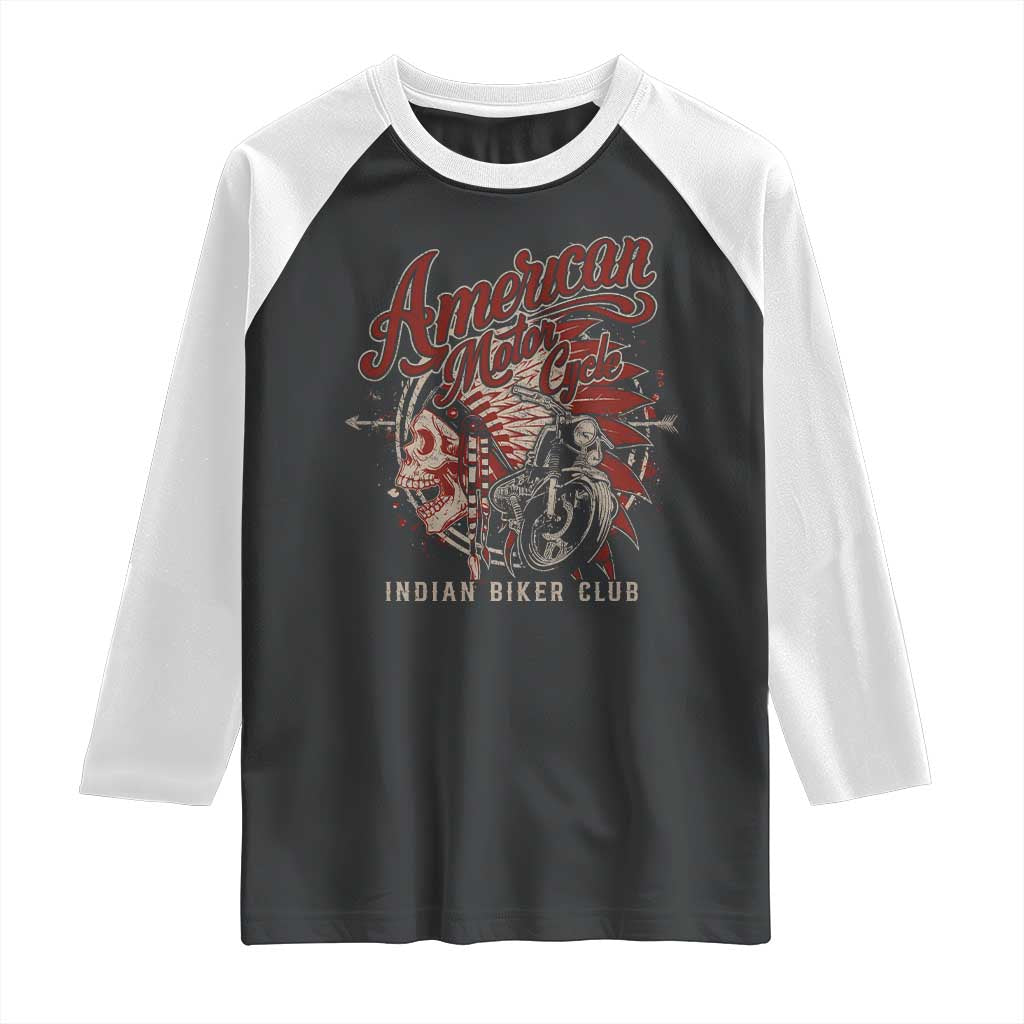 American Legendary Motorcycle Indian Biker Club Raglan Shirt Vintage Native American Skull TS11 Black White Print Your Wear
