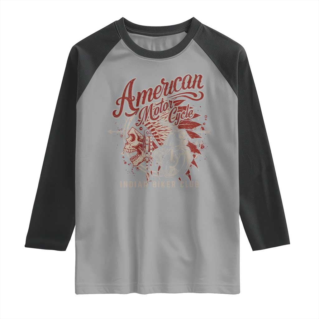 American Legendary Motorcycle Indian Biker Club Raglan Shirt Vintage Native American Skull TS11 Sport Gray Black Print Your Wear