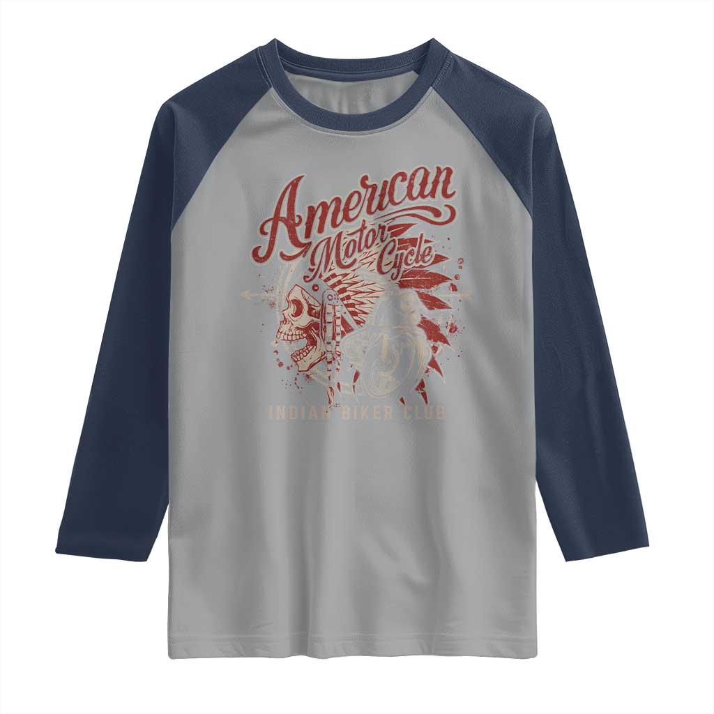 American Legendary Motorcycle Indian Biker Club Raglan Shirt Vintage Native American Skull TS11 Sport Gray Navy Print Your Wear
