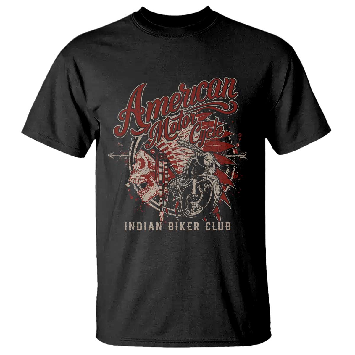 American Legendary Motorcycle Indian Biker Club T Shirt Vintage Native American Skull TS11 Black Print Your Wear