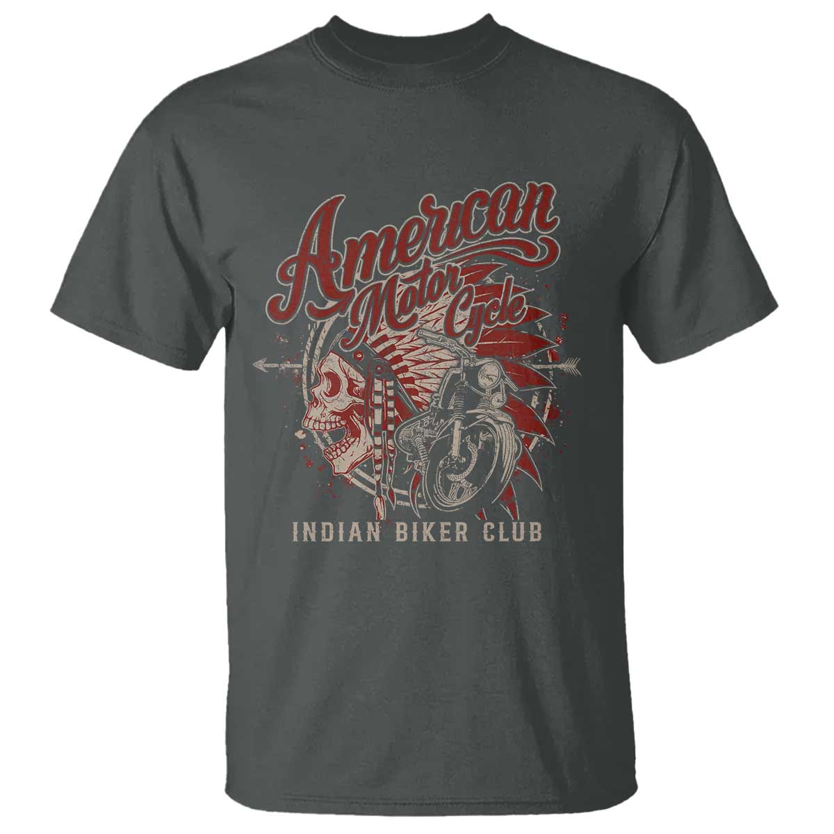 American Legendary Motorcycle Indian Biker Club T Shirt Vintage Native American Skull TS11 Dark Heather Print Your Wear