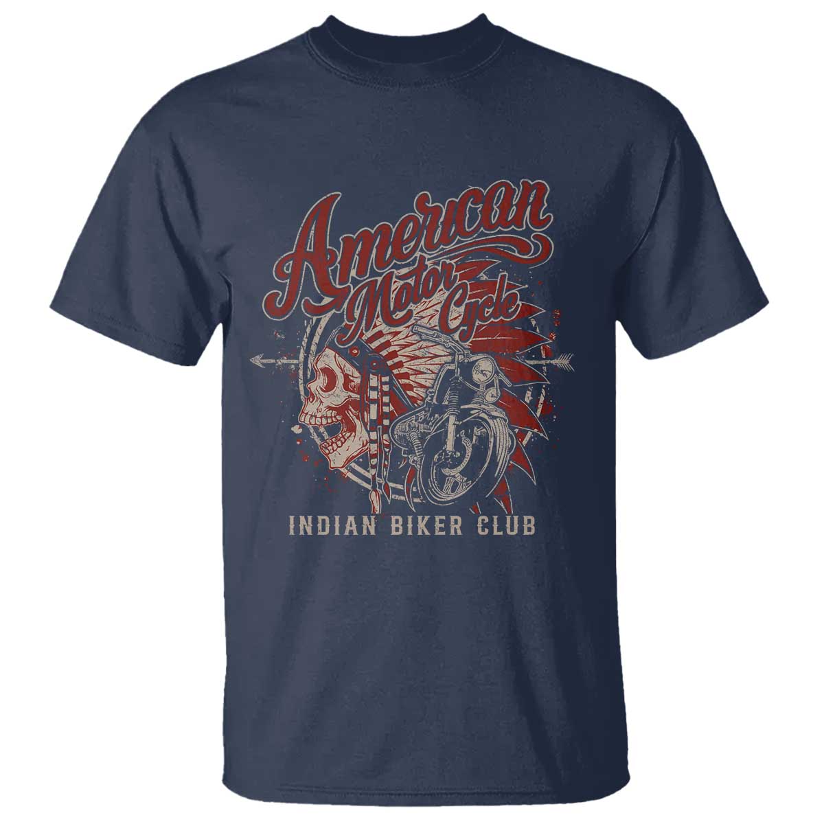 American Legendary Motorcycle Indian Biker Club T Shirt Vintage Native American Skull TS11 Navy Print Your Wear