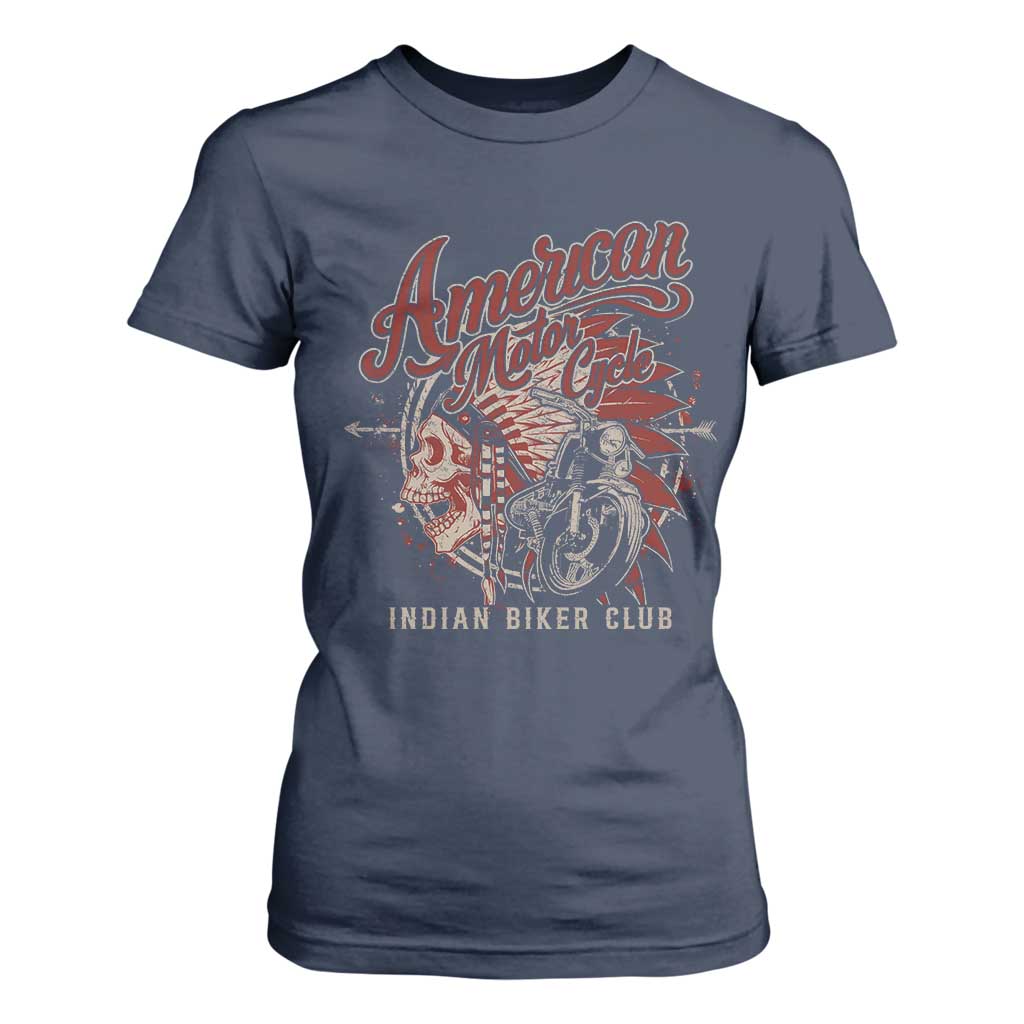 American Legendary Motorcycle Indian Biker Club T Shirt For Women Vintage Native American Skull TS11 Navy Print Your Wear