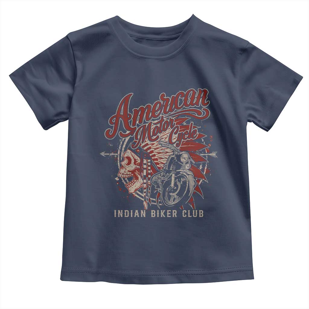 American Legendary Motorcycle Indian Biker Club Toddler T Shirt Vintage Native American Skull TS11 Navy Print Your Wear