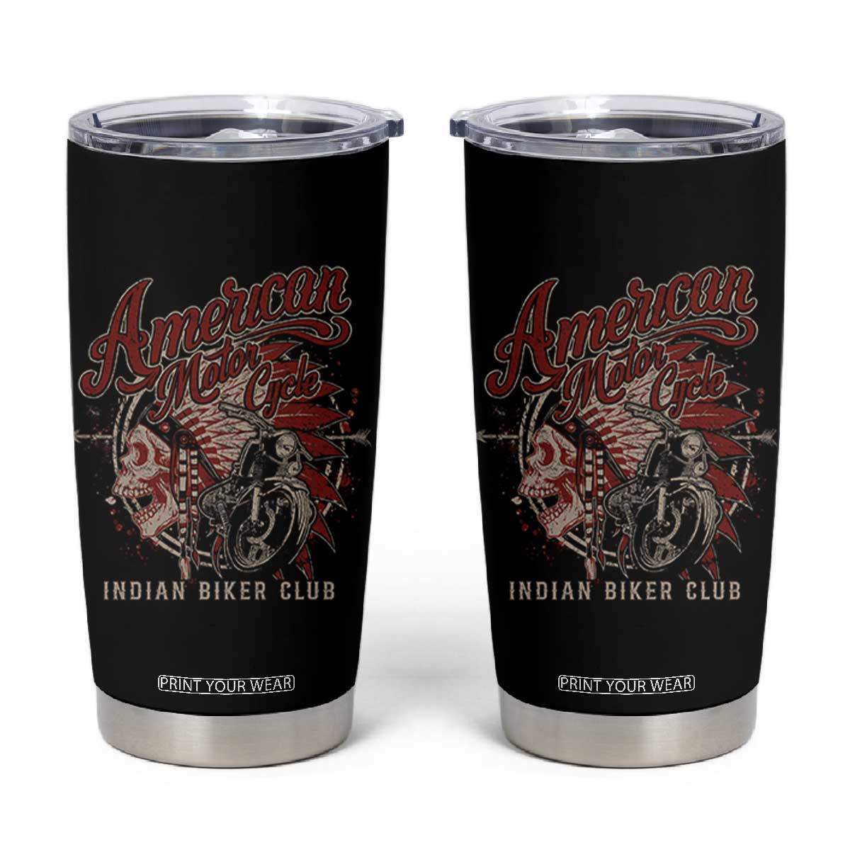 American Legendary Motorcycle Indian Biker Club Tumbler Cup Vintage Native American Skull TS11 Black Print Your Wear