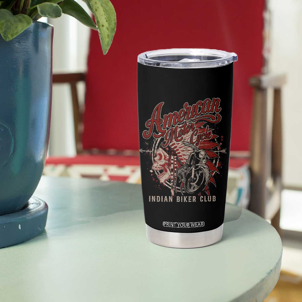 American Legendary Motorcycle Indian Biker Club Tumbler Cup Vintage Native American Skull TS11 Print Your Wear