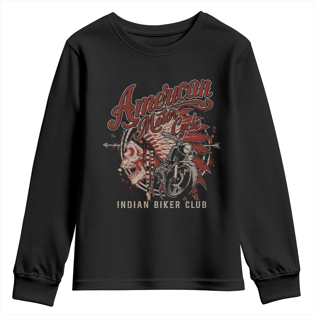 American Legendary Motorcycle Indian Biker Club Youth Sweatshirt Vintage Native American Skull TS11 Black Print Your Wear